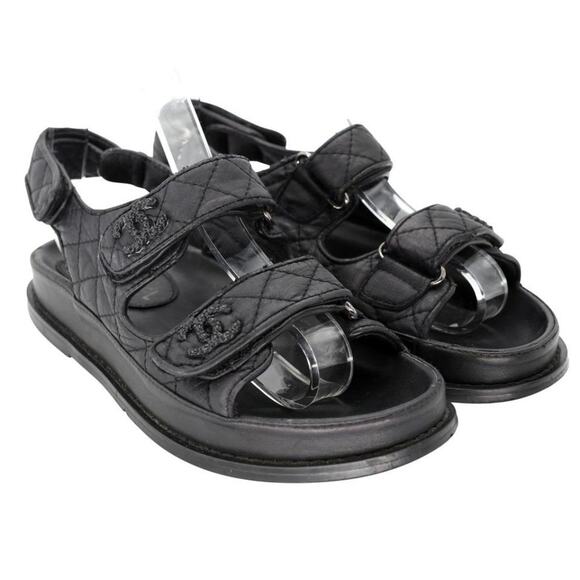 Chanel Dad Flats 36 Leather Lambskin Fabric Sandals CC-S0207P-C034 - Picture 4 of 10